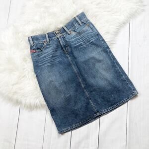 Guess Women's Blue Vintage Denim Jean Knee Length Front Pocket‎ Skirt 28 8